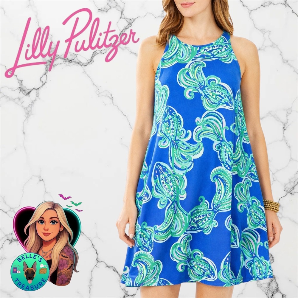 Lilly Pulitzer Swing Dress Womens XS She Got Sole Fish Paisley Oversized Comfort